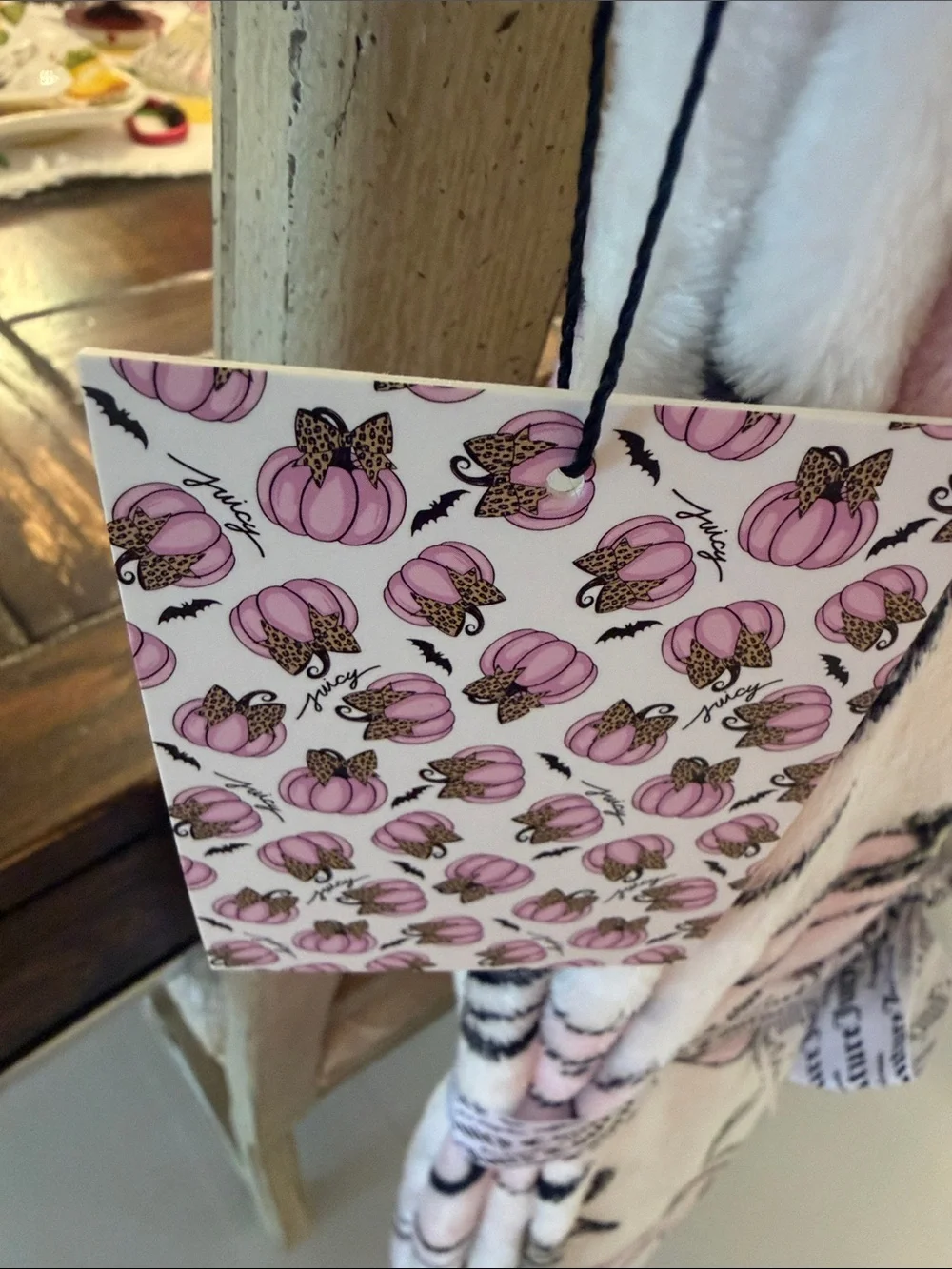 Juicy Couture Halloween Pink, Black/Brown Bats/Pumpkins/Bows Throw Blanket